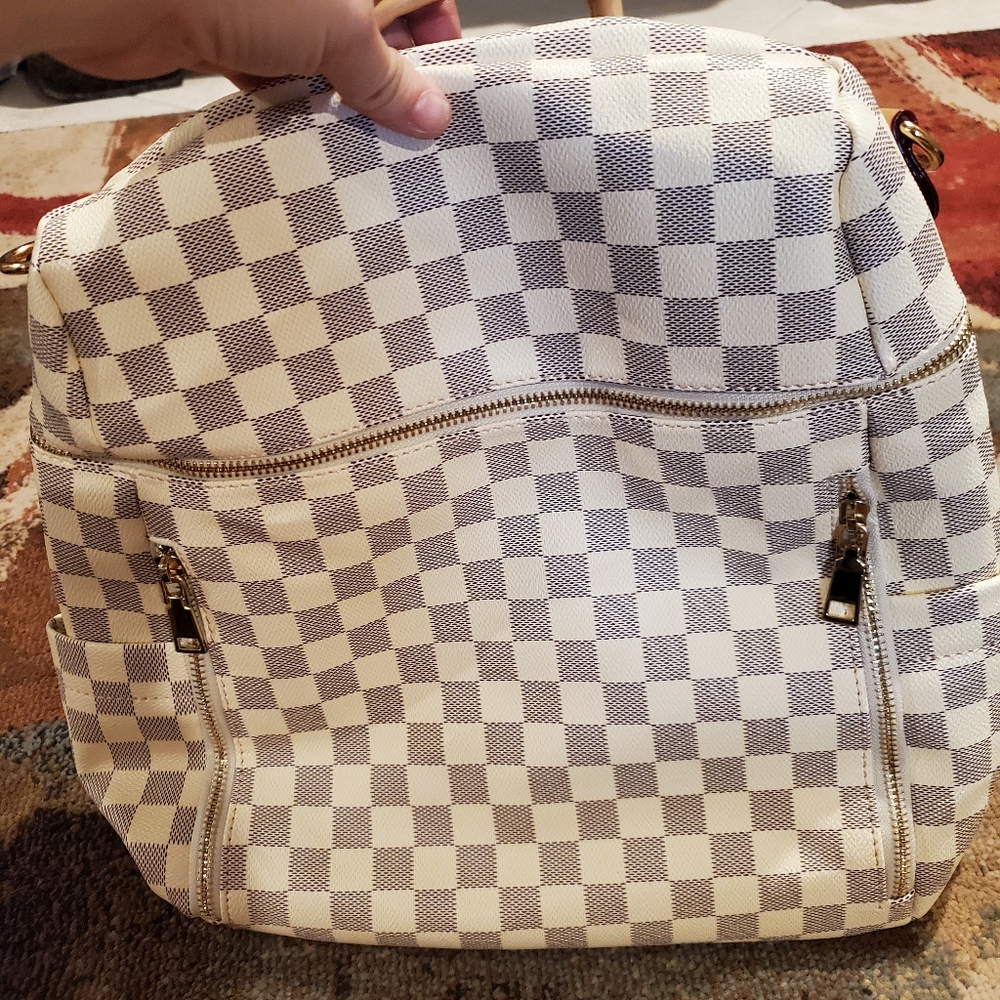 White checkered backpack